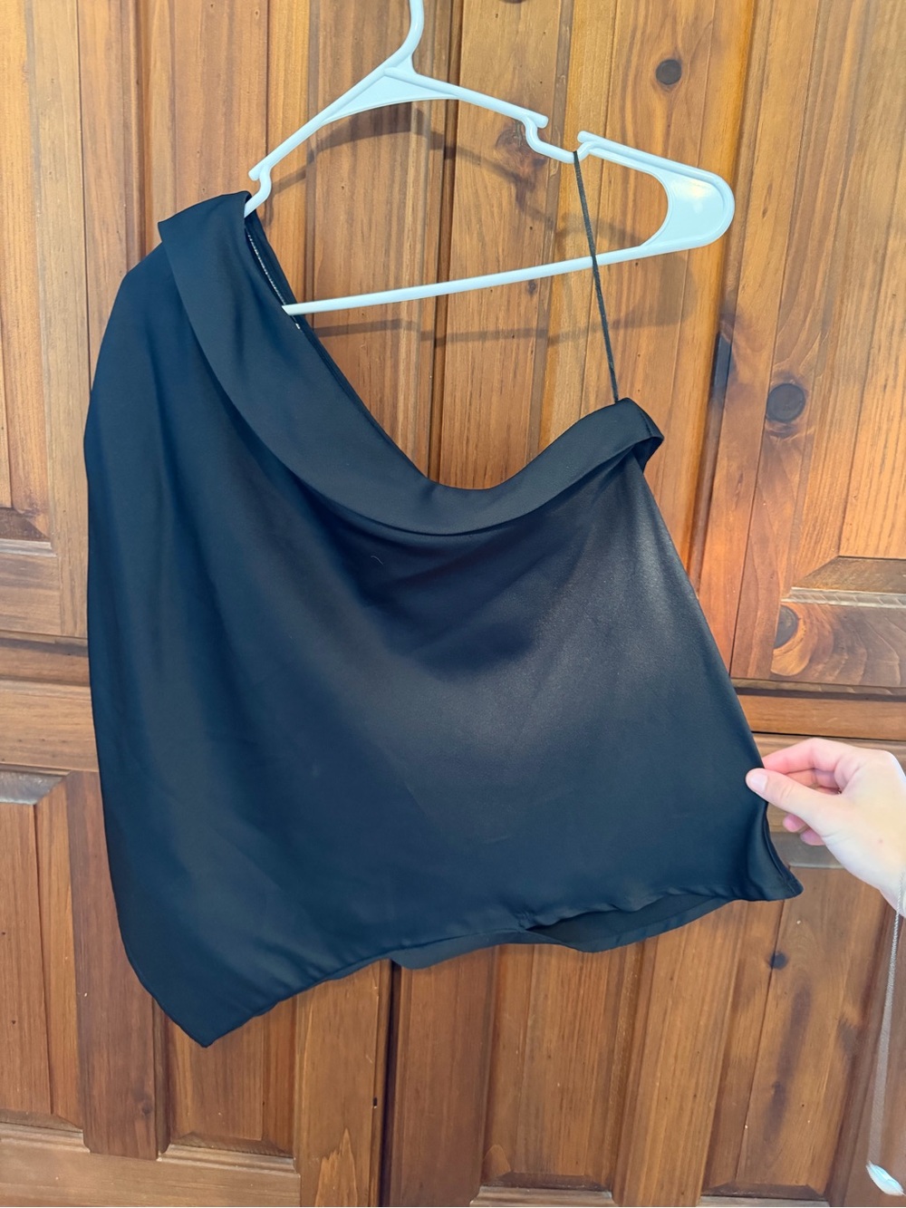 Sugarlips Black One-Shoulder Satin Blouse